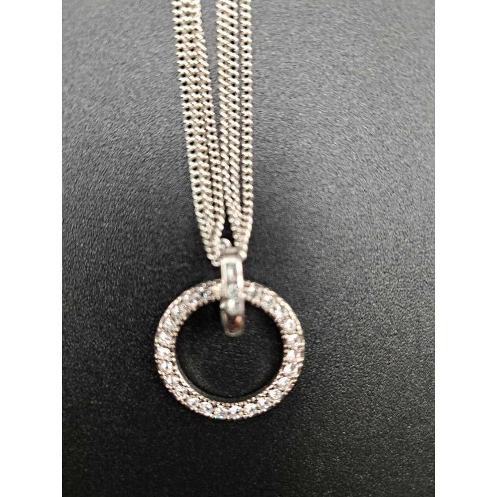 Premier Designs Rhinestone Silver Tone Circle Pendant Three Strand Necklace